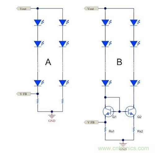電流鏡 (B) 可針對(duì)簡(jiǎn)單電阻器電流調(diào)節(jié) (A) 提供各種優(yōu)勢(shì)。