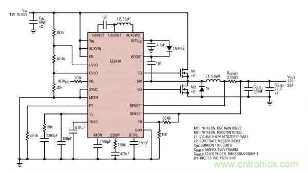 電路分享:基于LT3840電源設(shè)計應用的電路圖