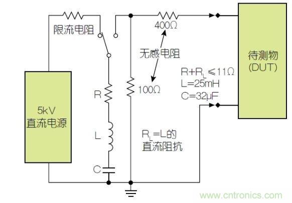除顫器測試配置(注意較大電容)。