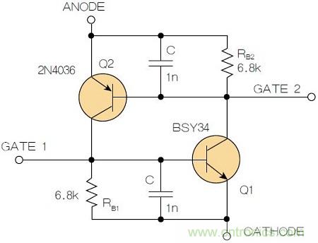 圖2：增加兩個(gè)電容值為1nF的SMD陶瓷電容器后，可以在ΔV達(dá)到10V的情況下防止導(dǎo)通。