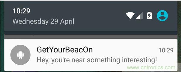 圖10 – 安卓系統通知，提示附近發現Beacon