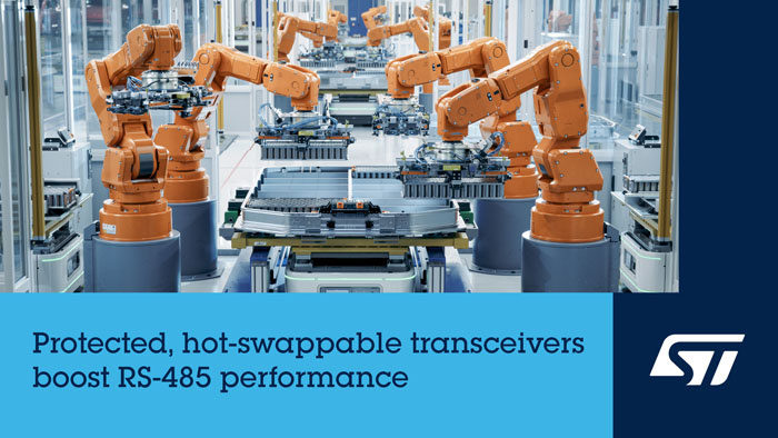 ST 的RS-485收發器兼備傳輸穩定性與速度，適用于工業自動化、智能建筑和機器人